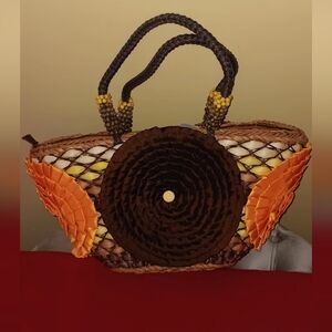 Chicos, Straw Cornstock Flower Basket Bag,NWT, Brown, 🦉Owl Flowers Arrangement